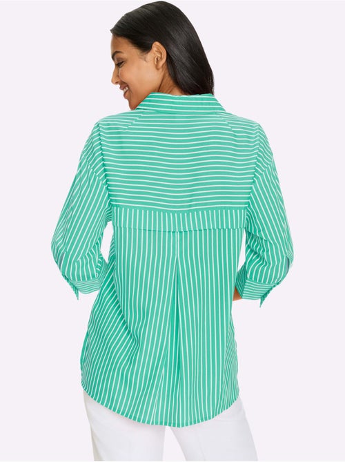 Chemisier long à manches 3/4 avec col chemise et rayures - Taille standard - Moda Vilona - Kiabi Chemisier long à manches 3/4 avec col chemise et rayures - Taille standard - Moda Vilona - Kiabi