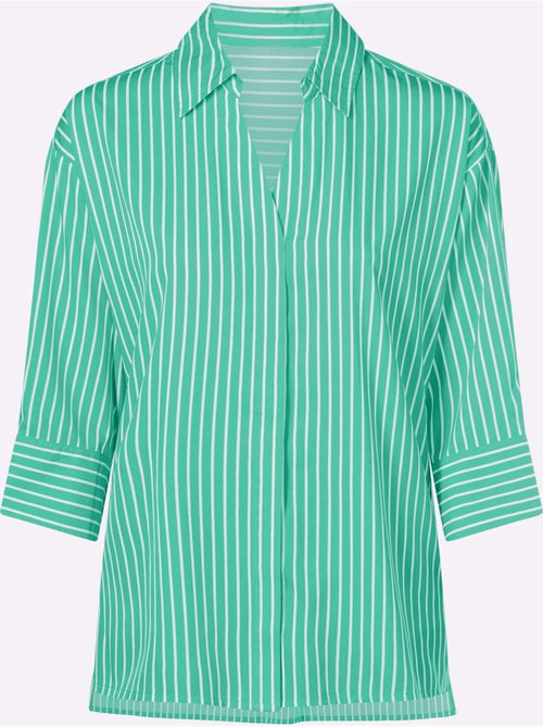 Chemisier long à manches 3/4 avec col chemise et rayures - Taille standard - Moda Vilona - Kiabi Chemisier long à manches 3/4 avec col chemise et rayures - Taille standard - Moda Vilona - Kiabi