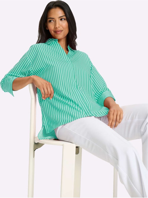 Chemisier long à manches 3/4 avec col chemise et rayures - Taille standard - Moda Vilona - Kiabi Chemisier long à manches 3/4 avec col chemise et rayures - Taille standard - Moda Vilona - Kiabi