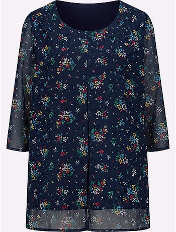 Chemisier long à manches 3/4 avec mousseline à motifs floraux - Taille standard - Moda Vilona