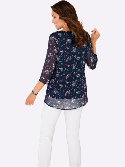 Chemisier long à manches 3/4 avec mousseline à motifs floraux - Taille standard - Moda Vilona - Kiabi Chemisier long à manches 3/4 avec mousseline à motifs floraux - Taille standard - Moda Vilona - Kiabi