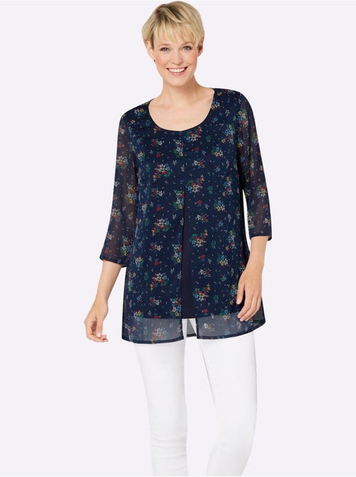 Chemisier long à manches 3/4 avec mousseline à motifs floraux - Taille standard - Moda Vilona - Kiabi Chemisier long à manches 3/4 avec mousseline à motifs floraux - Taille standard - Moda Vilona - Kiabi