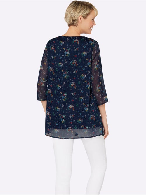 Chemisier long à manches 3/4 avec mousseline à motifs floraux - Taille standard - Moda Vilona - Kiabi Chemisier long à manches 3/4 avec mousseline à motifs floraux - Taille standard - Moda Vilona - Kiabi