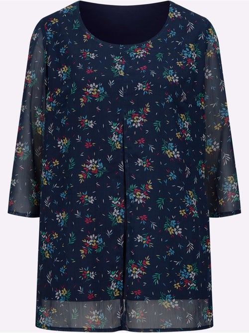 Chemisier long à manches 3/4 avec mousseline à motifs floraux - Taille standard - Moda Vilona - Kiabi Chemisier long à manches 3/4 avec mousseline à motifs floraux - Taille standard - Moda Vilona - Kiabi