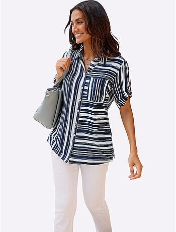 Chemisier long à rayures avec col chemise et manches courtes - Taille standard - Witt