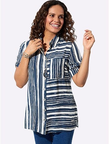 Chemisier long à rayures avec col chemise et manches courtes - Taille standard - Witt