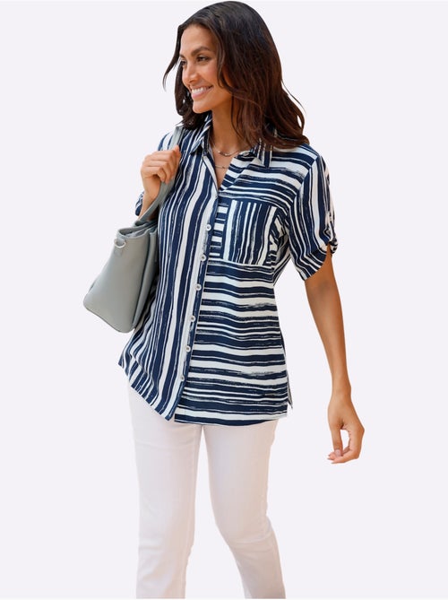 Chemisier long à rayures avec col chemise et manches courtes - Taille standard - Witt - Kiabi
