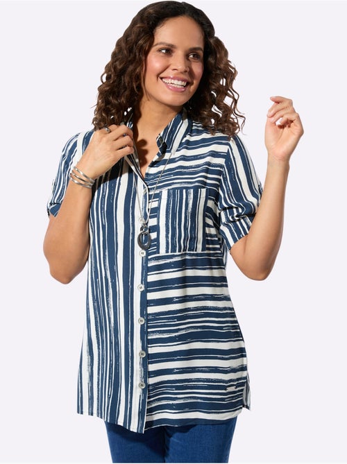 Chemisier long à rayures avec col chemise et manches courtes - Taille standard - Witt - Kiabi