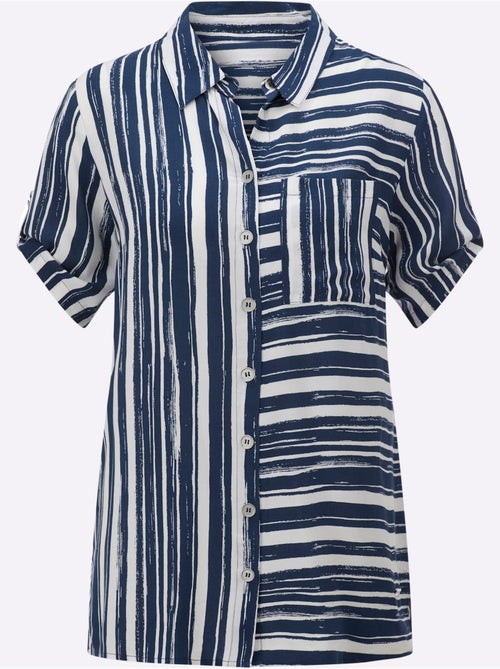 Chemisier long à rayures avec col chemise et manches courtes - Taille standard - Witt - Kiabi