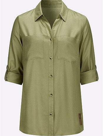 Chemisier long avec col chemise et manches retroussées à 3/4 - Taille standard - Witt