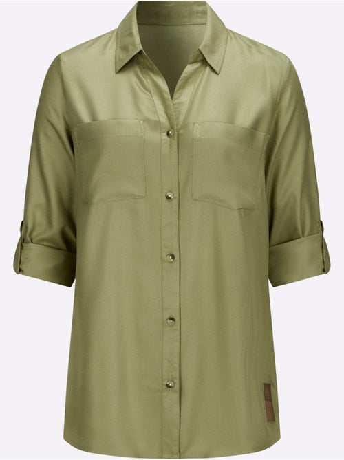 Chemisier long avec col chemise et manches retroussables au 3/4 - Taille standard - Witt - Kiabi Chemisier long avec col chemise et manches retroussables au 3/4 - Taille standard - Witt - Kiabi