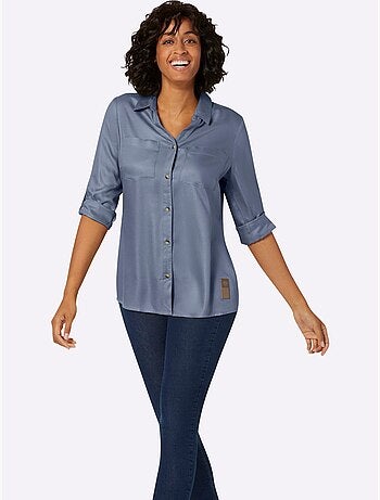 Chemisier long avec col chemise et manches retroussées à 3/4 - Taille standard - Witt