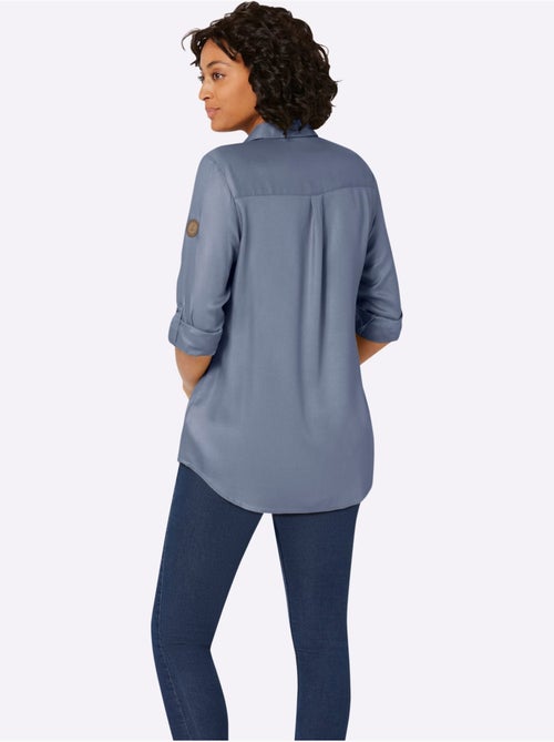 Chemisier long avec col chemise et manches retroussées à 3/4 - Taille standard - Witt - Kiabi