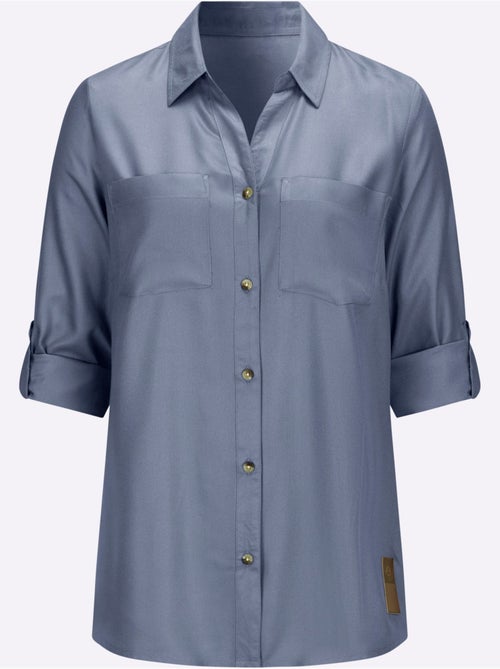 Chemisier long avec col chemise et manches retroussées à 3/4 - Taille standard - Witt - Kiabi