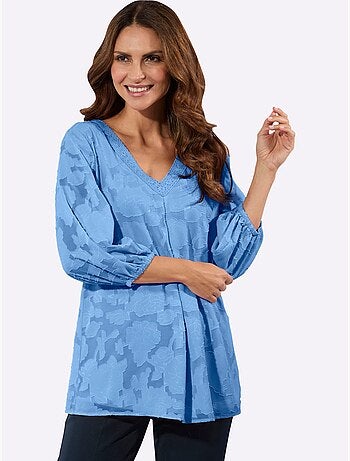 Chemisier long avec col V et manches 3/4 à motif jacquard - Taille standard - Witt