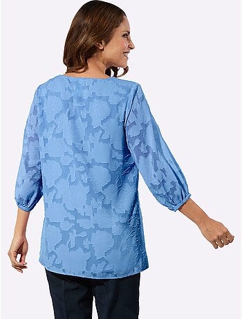 Chemisier long avec col V et manches 3/4 à motif jacquard - Taille standard - Witt