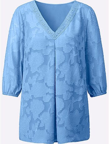Chemisier long avec col V et manches 3/4 à motif jacquard - Taille standard - Witt