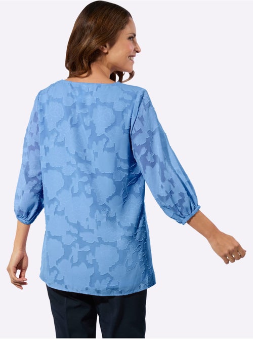 Chemisier long avec col V et manches 3/4 à motif jacquard - Taille standard - Witt - Kiabi