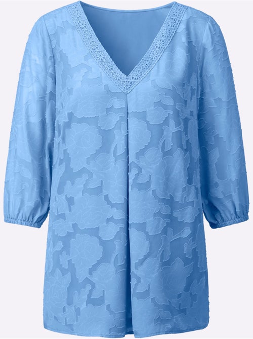 Chemisier long avec col V et manches 3/4 à motif jacquard - Taille standard - Witt - Kiabi