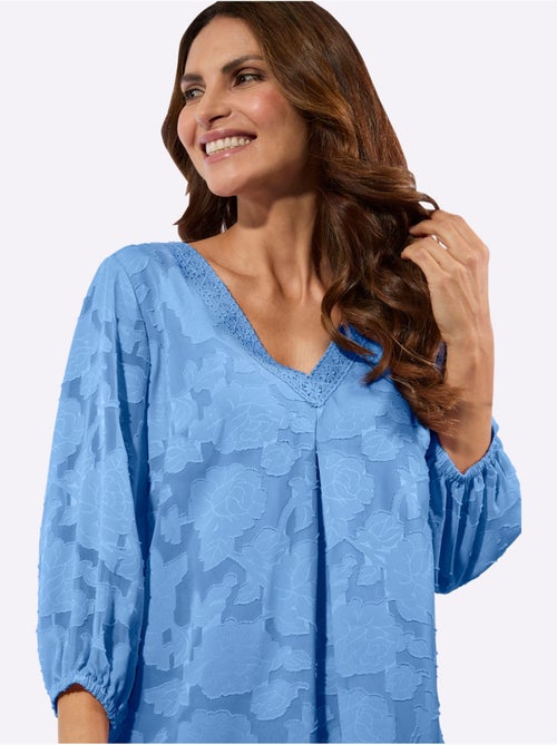Chemisier long avec col V et manches 3/4 à motif jacquard - Taille standard - Witt - Kiabi