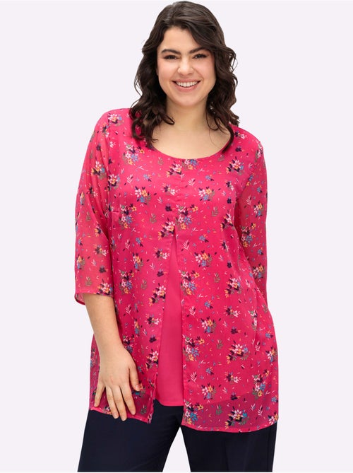 Chemisier long avec empiècements en mousseline et manches 3/4 - Taille standard - Moda Vilona - Kiabi Chemisier long avec empiècements en mousseline et manches 3/4 - Taille standard - Moda Vilona - Kiabi