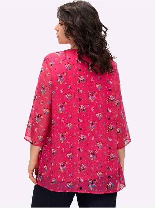 Chemisier long avec empiècements en mousseline et manches 3/4 - Taille standard - Moda Vilona - Kiabi Chemisier long avec empiècements en mousseline et manches 3/4 - Taille standard - Moda Vilona - Kiabi