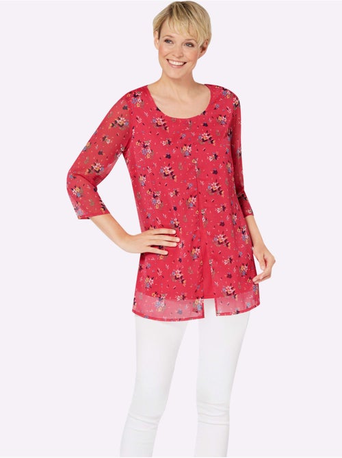 Chemisier long avec empiècements en mousseline et manches 3/4 - Taille standard - Moda Vilona - Kiabi Chemisier long avec empiècements en mousseline et manches 3/4 - Taille standard - Moda Vilona - Kiabi