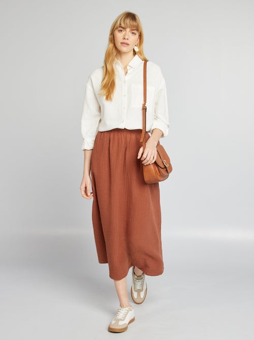 Chemisier long avec poche poitrine avec 20% de lin - Kiabi