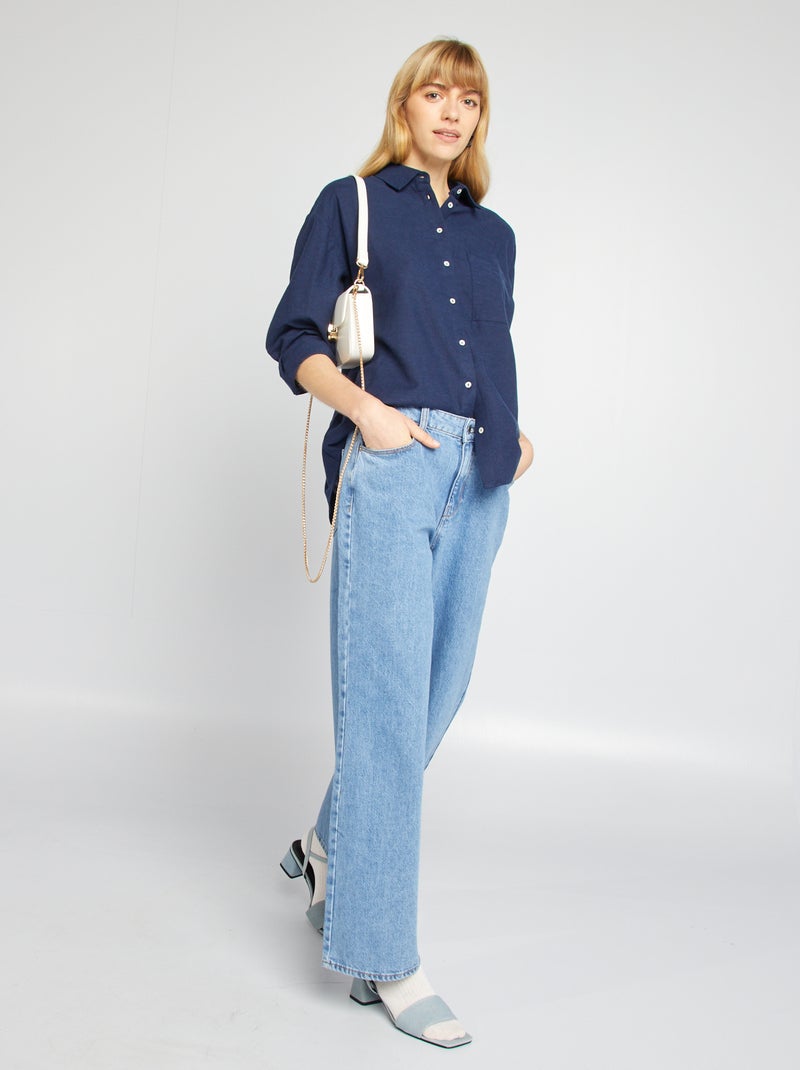 Chemisier long avec poche poitrine avec 20% de lin Bleu - Kiabi