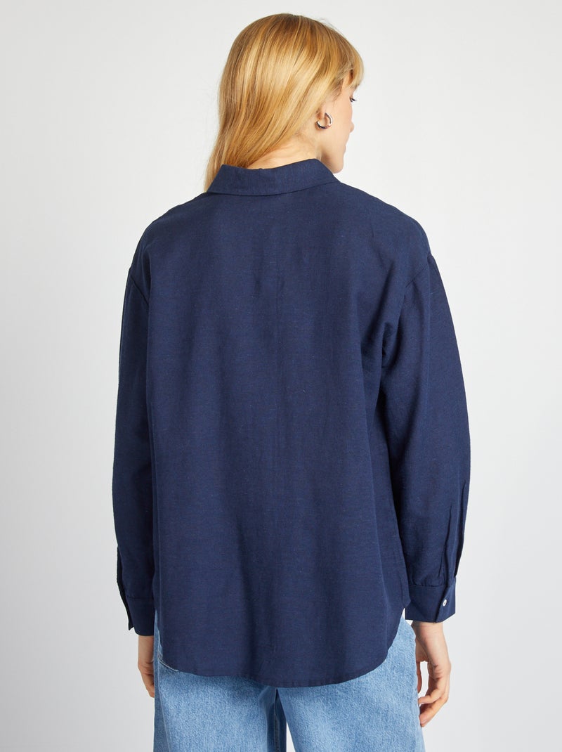 Chemisier long avec poche poitrine avec 20% de lin Bleu - Kiabi