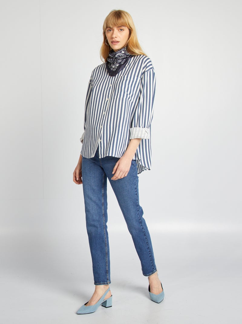 Chemisier long avec poche poitrine avec 20% de lin Bleu - Kiabi
