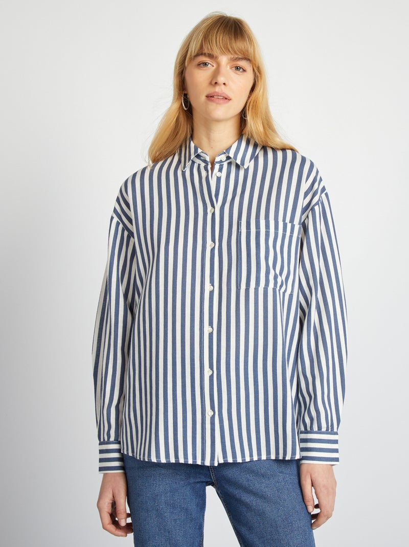Chemisier long avec poche poitrine avec 20% de lin Bleu - Kiabi