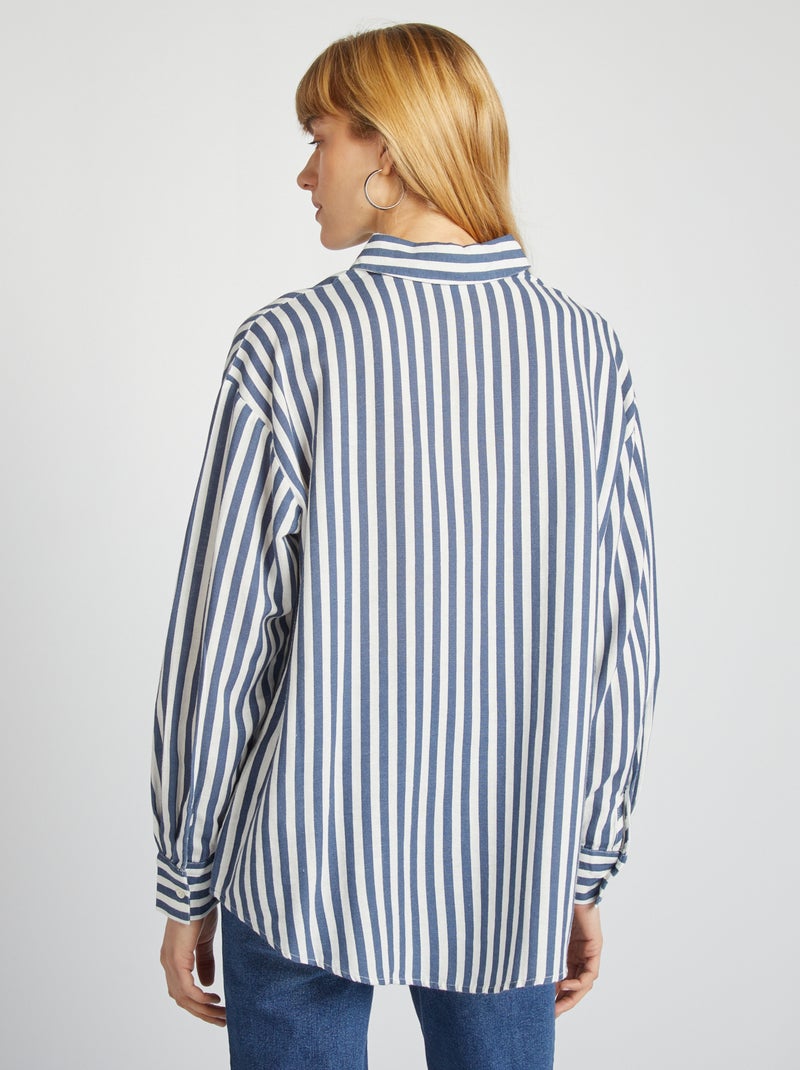Chemisier long avec poche poitrine avec 20% de lin Bleu - Kiabi