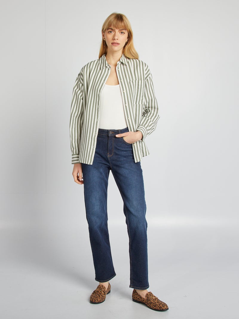 Chemisier long avec poche poitrine avec 20% de lin Vert - Kiabi