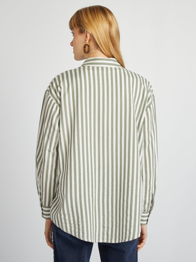 Chemisier long avec poche poitrine avec 20% de lin Vert - Kiabi