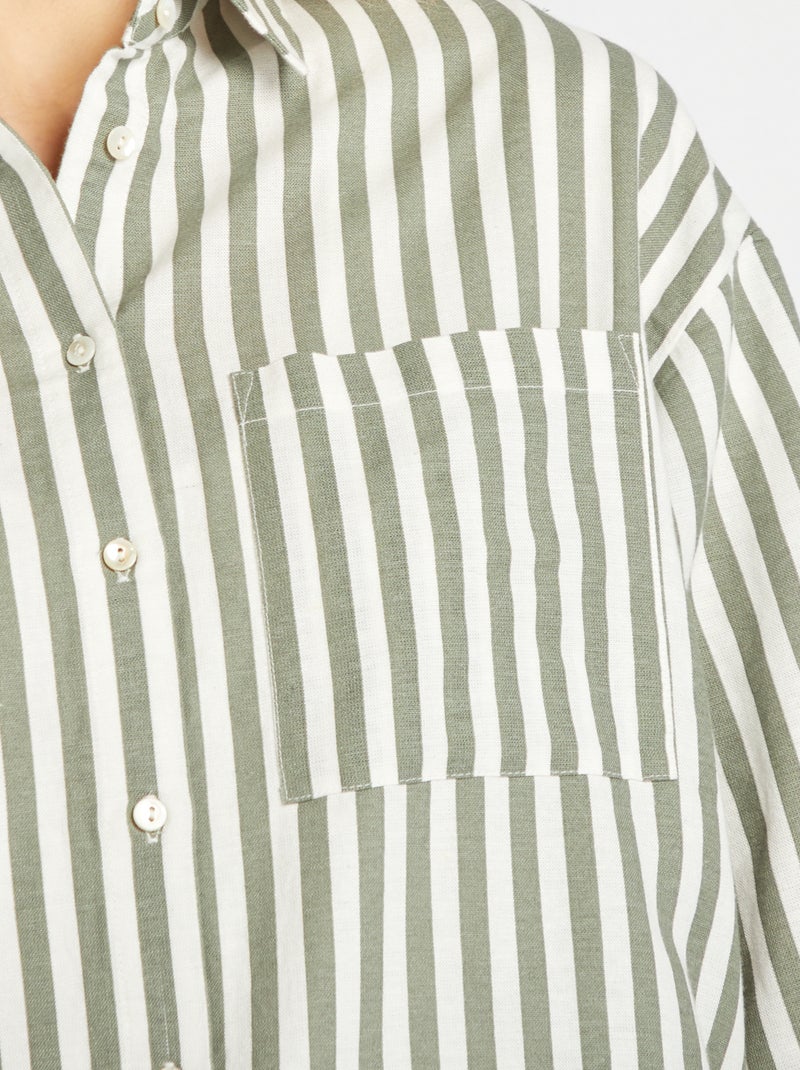 Chemisier long avec poche poitrine avec 20% de lin Vert - Kiabi