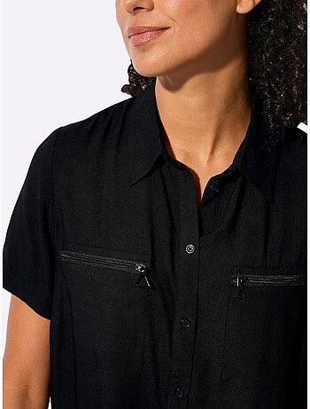 Chemisier long avec poches poitrine à glissière et col chemise - Taille standard - Witt