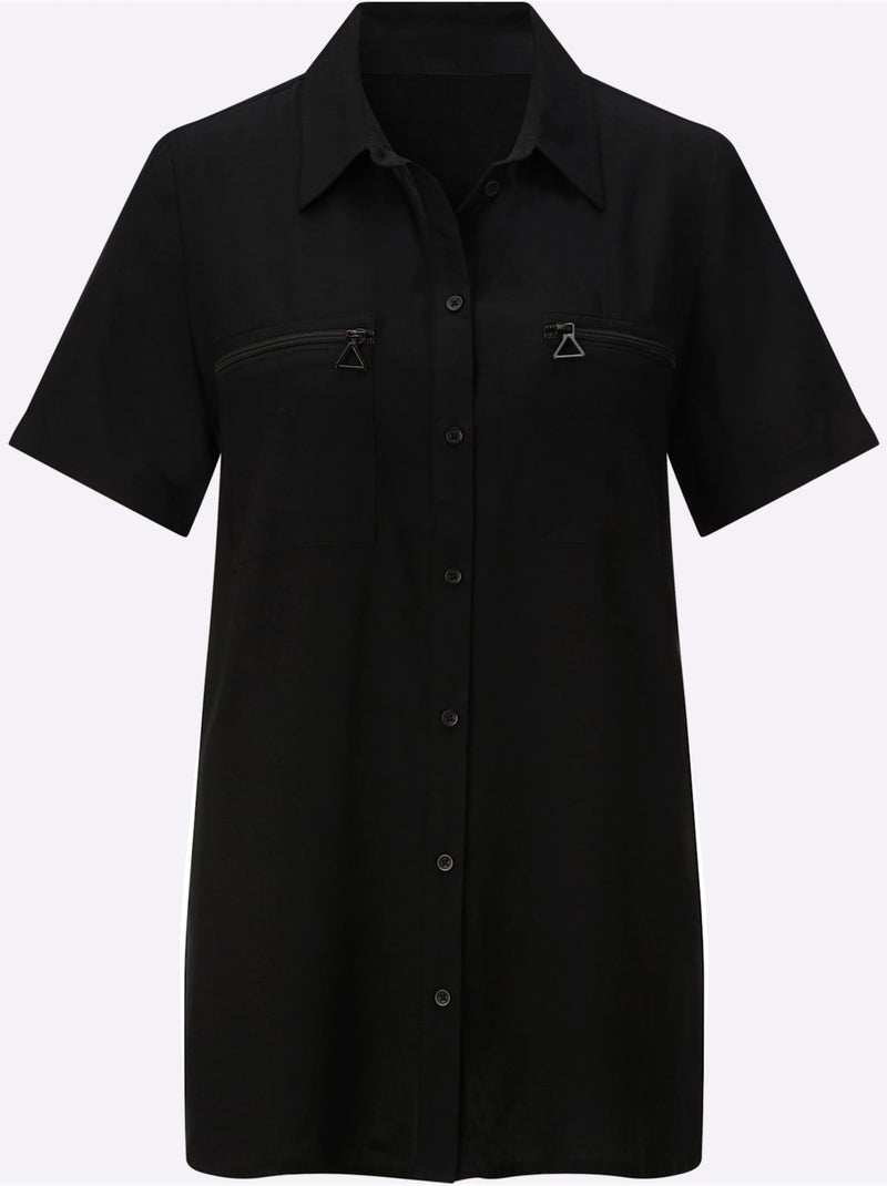 Chemisier long avec poches poitrine à glissière et col chemise - Taille standard - Witt Noir - Kiabi