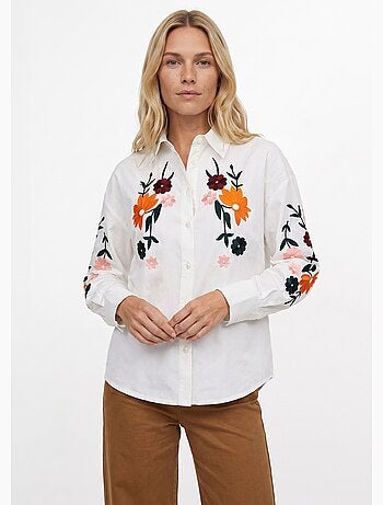 Chemisier long boutonné brodé polycoton - afibel