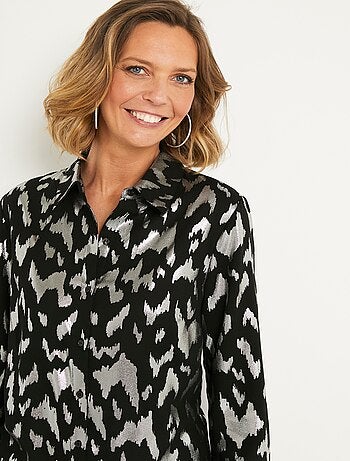 Chemisier long boutonné imprimé brillant