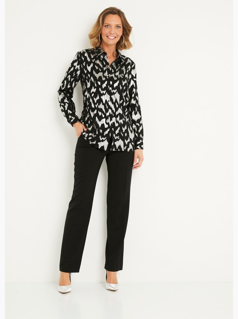 Chemisier long boutonné imprimé brillant Noir Argenté - Kiabi