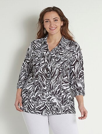 Chemisier long boutonné manches 3/4 peau de bête - afibel