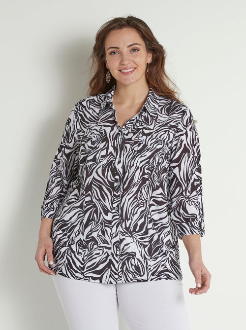 Chemisier long boutonné manches 3/4 peau de bête - Afibel - Kiabi