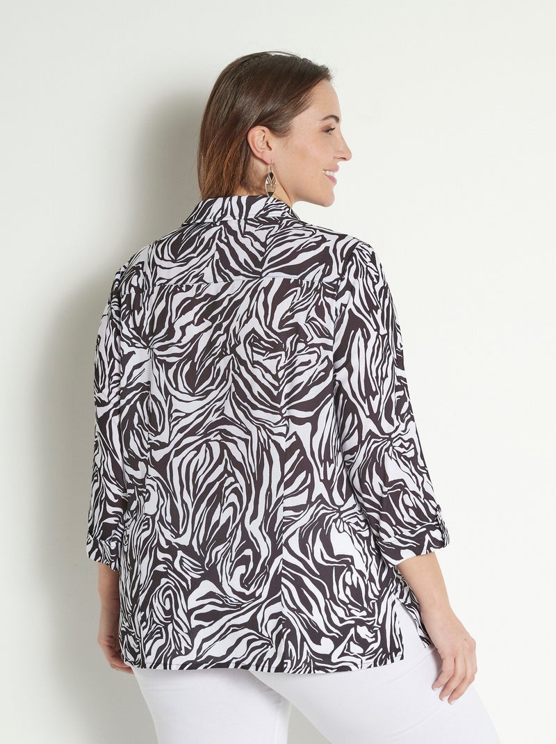 Chemisier long boutonné manches 3/4 peau de bête - Afibel Noir Blanc - Kiabi
