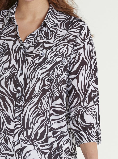 Chemisier long boutonné manches 3/4 peau de bête - Afibel - Kiabi