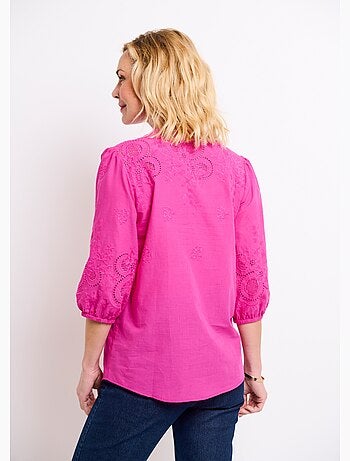 Chemisier long coton brodé manches 3/4 - afibel