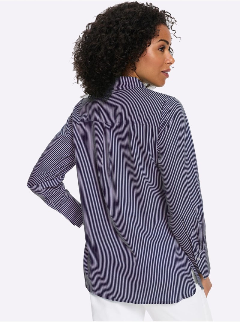 Chemisier long coupe longue affinante - taille standard - moda vilona Ecru/Marine - Kiabi