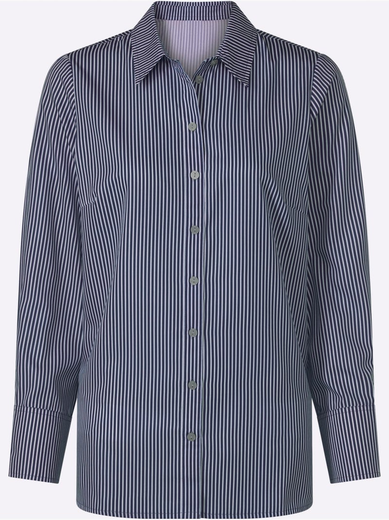 Chemisier long coupe longue affinante - taille standard - moda vilona Ecru/Marine - Kiabi