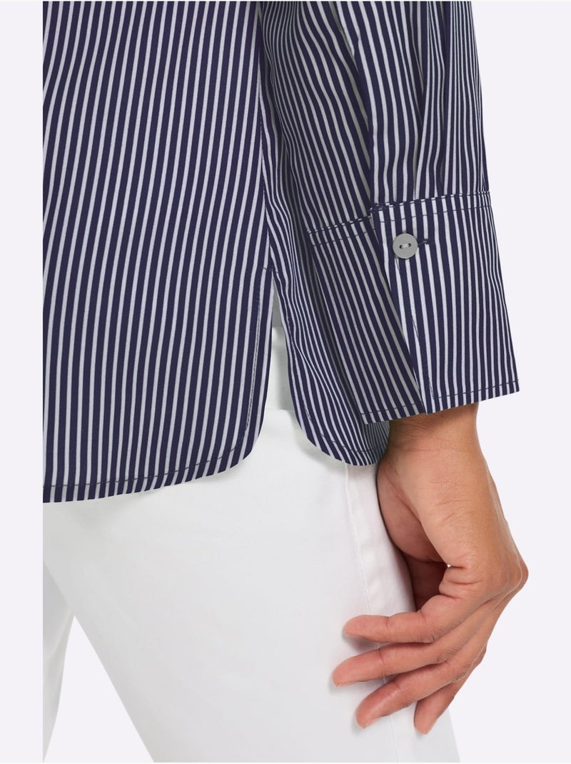 Chemisier long coupe longue affinante - taille standard - moda vilona Ecru/Marine - Kiabi