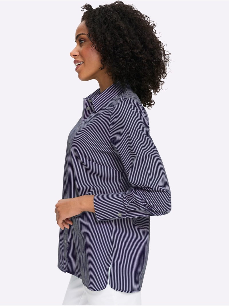Chemisier long coupe longue affinante - taille standard - moda vilona Ecru/Marine - Kiabi